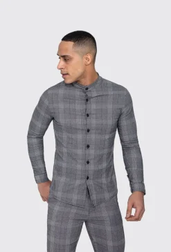 Chemise col mao à carreaux