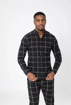 Chemise col mao à carreaux