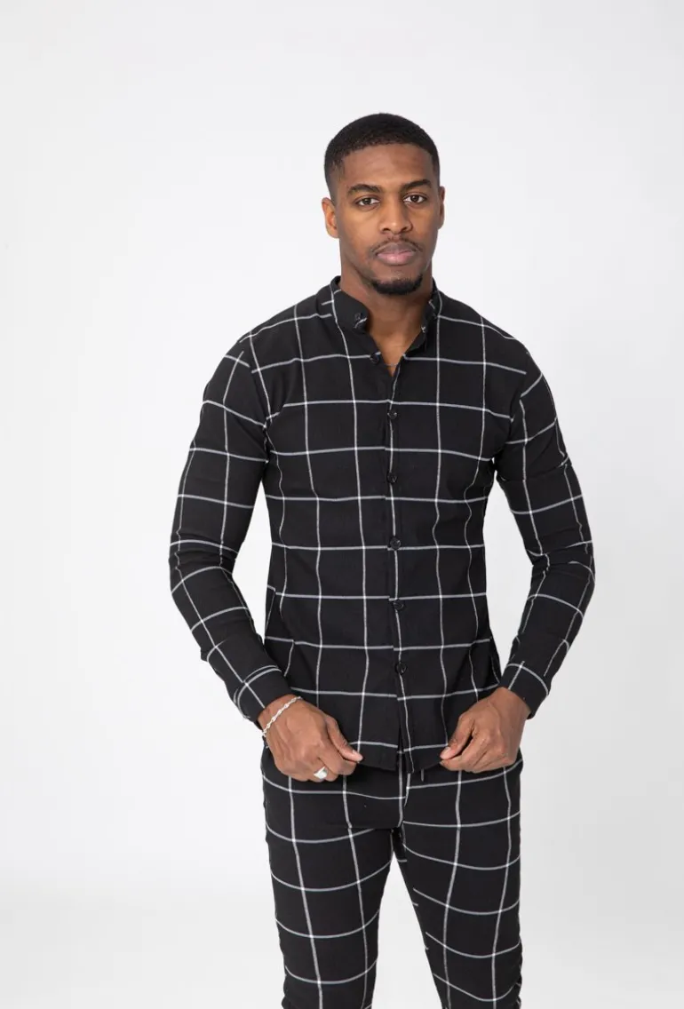 Chemise col mao à carreaux