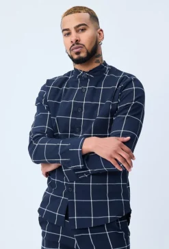Chemise col mao à carreaux