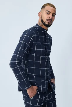 Chemise col mao à carreaux