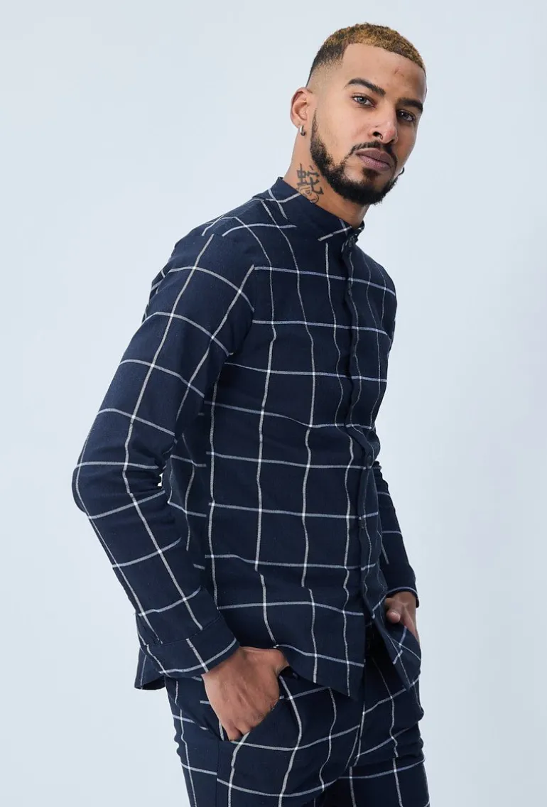 Chemise col mao à carreaux