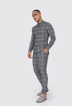 Chemise col mao à carreaux