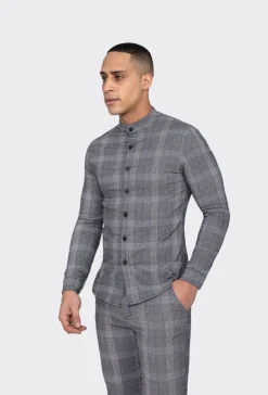 Chemise col mao à carreaux