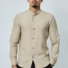 Chemise col mao effet lin