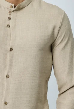 Chemise col mao effet lin
