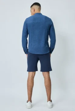 Chemise col mao effet lin