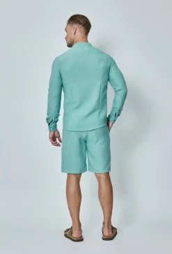 Chemise col mao effet lin