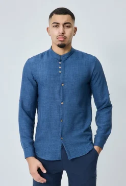 Chemise col mao effet lin