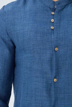 Chemise col mao effet lin