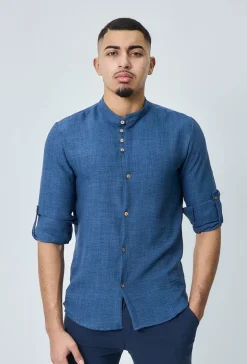 Chemise col mao effet lin