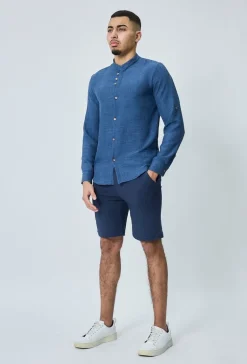Chemise col mao effet lin
