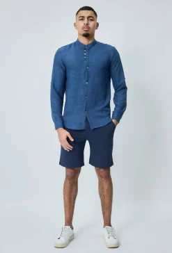 Chemise col mao effet lin