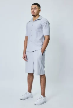 Chemise cotelée manches courtes oversize