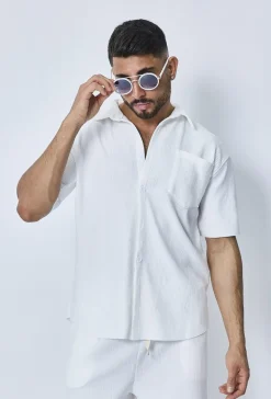 Chemise cotelée manches courtes oversize
