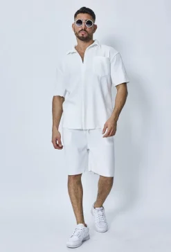 Chemise cotelée manches courtes oversize