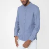 Chemise décontractée lin à col mao