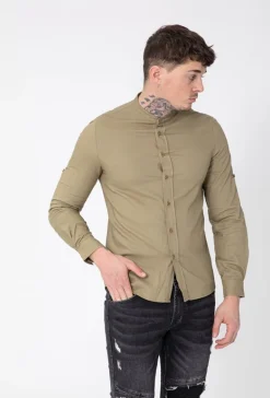 Chemise décontractée lin à col mao