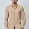 Chemise décontractée unie col mao