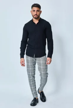 Chemise décontractée unie col mao