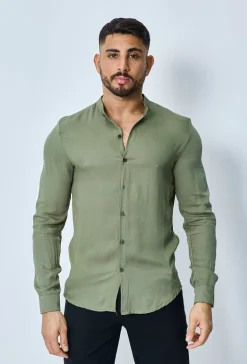 Chemise décontractée unie col mao