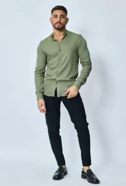 Chemise décontractée unie col mao