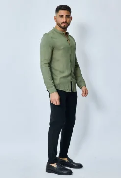 Chemise décontractée unie col mao