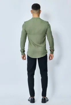 Chemise décontractée unie col mao