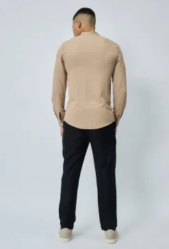 Chemise décontractée unie col mao
