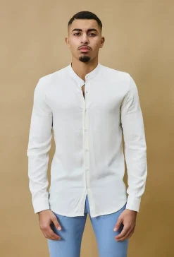 Chemise décontractée unie col mao