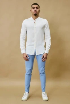 Chemise décontractée unie col mao