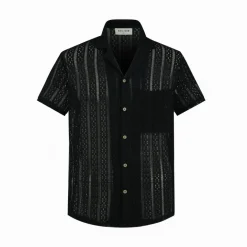 Chemise en dentelle manches courtes col à revers