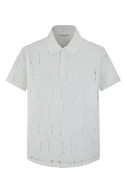 Chemise en dentelle manches courtes col à revers