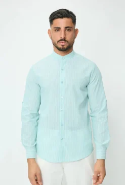 Chemise en lin mélangé avec col coréen