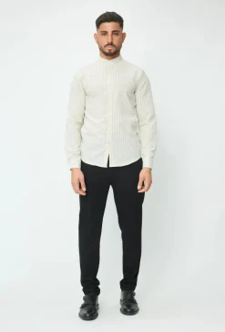 Chemise en lin mélangé avec col coréen