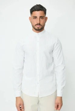 Chemise en lin mélangé avec col coréen