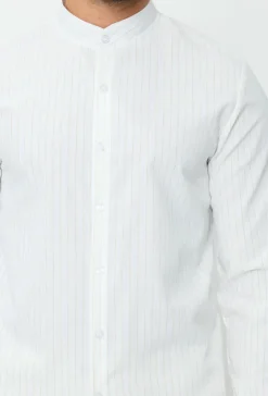 Chemise en lin mélangé avec col coréen