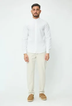 Chemise en lin mélangé avec col coréen