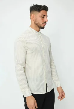 Chemise en lin mélangé avec col coréen