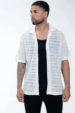 Chemise en maille transparente manches courtes col à revers
