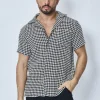Chemise en tweed à carreaux manches courtes