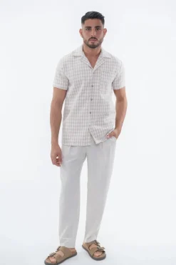 Chemise en tweed à carreaux manches courtes