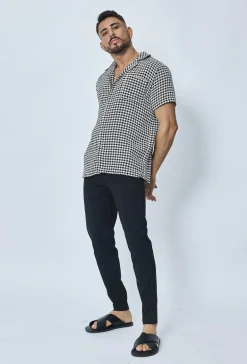Chemise en tweed à carreaux manches courtes