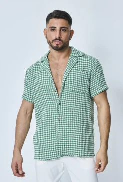 Chemise en tweed à carreaux manches courtes