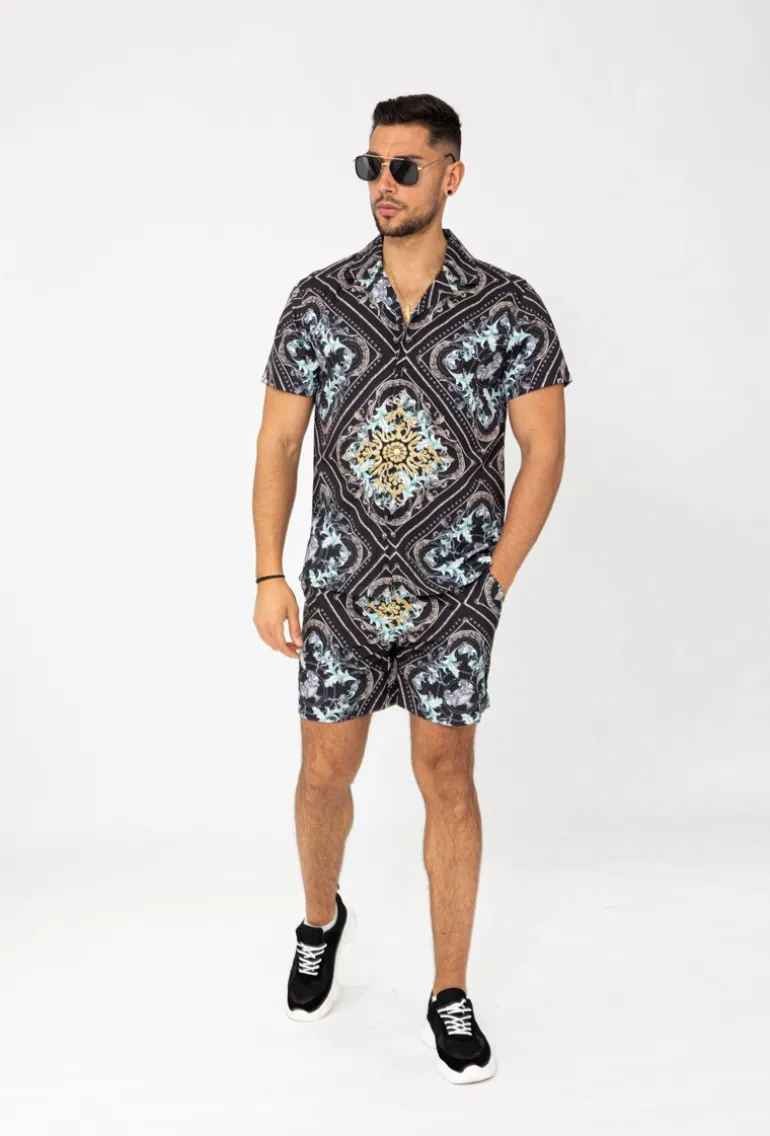 Chemise manches courtes à motifs baroque