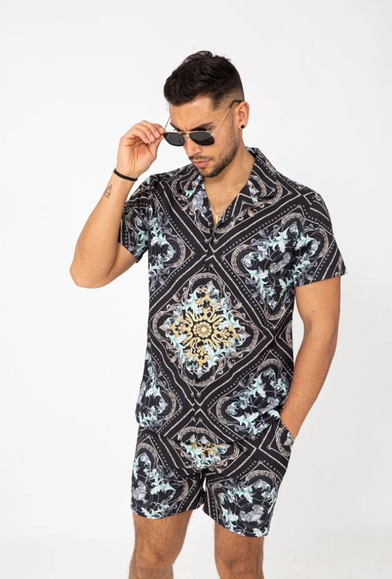 Chemise manches courtes à motifs baroque