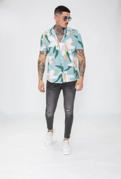 Chemise manches courtes fleuri