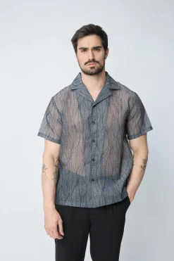 Chemise manches courtes transparente