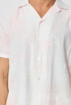 Chemise manches courtes tendance effet lin avec motif