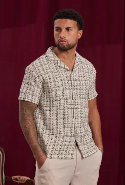 Chemise manches courtes texturée à carreaux